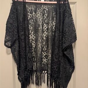 Chic Black Lace Kimono with Fringe